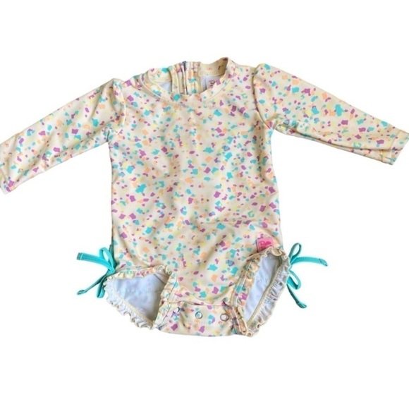 Ruffle Butts Confetti / Polka Dot One Piece Rash Guard Swimsuit Budle Sz 6-12 mo - Picture 2 of 16
